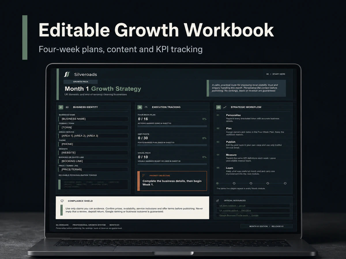 Silveroads Growth Pack dashboard presented inside a premium laptop mockup