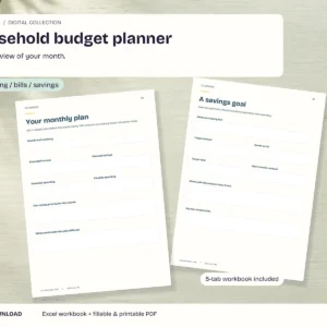 Household budget planner - actual included files in a styled digital-download mockup