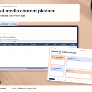 Social-media content planner - actual included files in a styled digital-download mockup