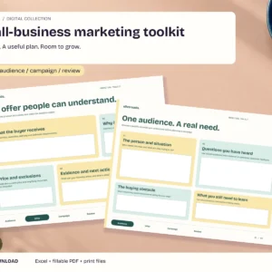 Small-business marketing toolkit - actual included files in a styled digital-download mockup