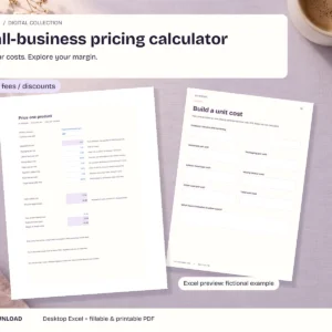 Small-business pricing calculator - actual included files in a styled digital-download mockup